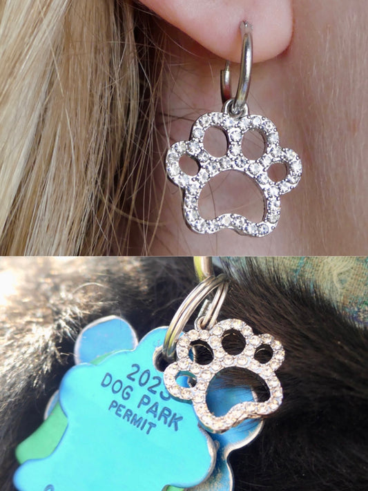 Diamond Paw Earrings & Dog Tag